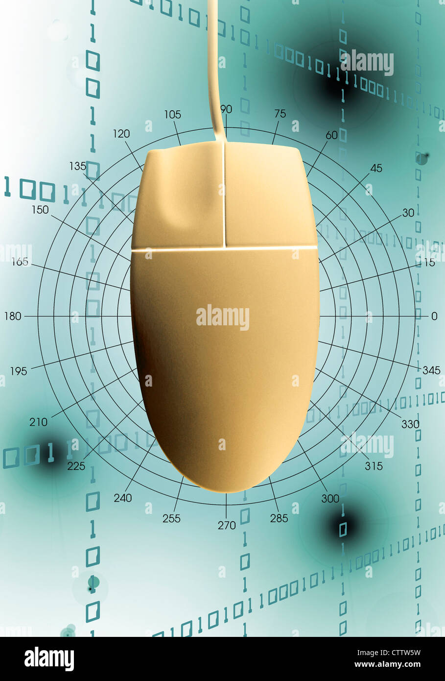 Computermaus vor einem Hintergrund aus digitalen Zahlenreihen Foto Stock