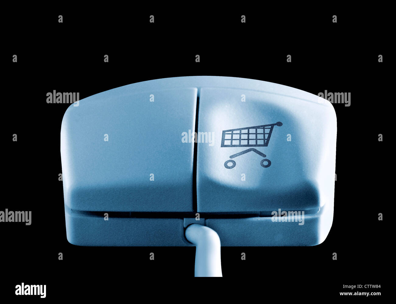 Computermaus Einkaufswagen mit auf der linken Maustaste Foto Stock