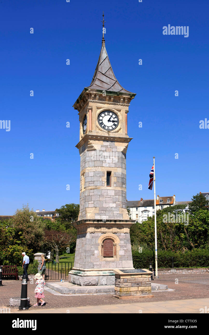 Queen Victoria Diamond Giubileo Torre dell Orologio sul lungomare di Exmouth, South Devon, Inghilterra Foto Stock