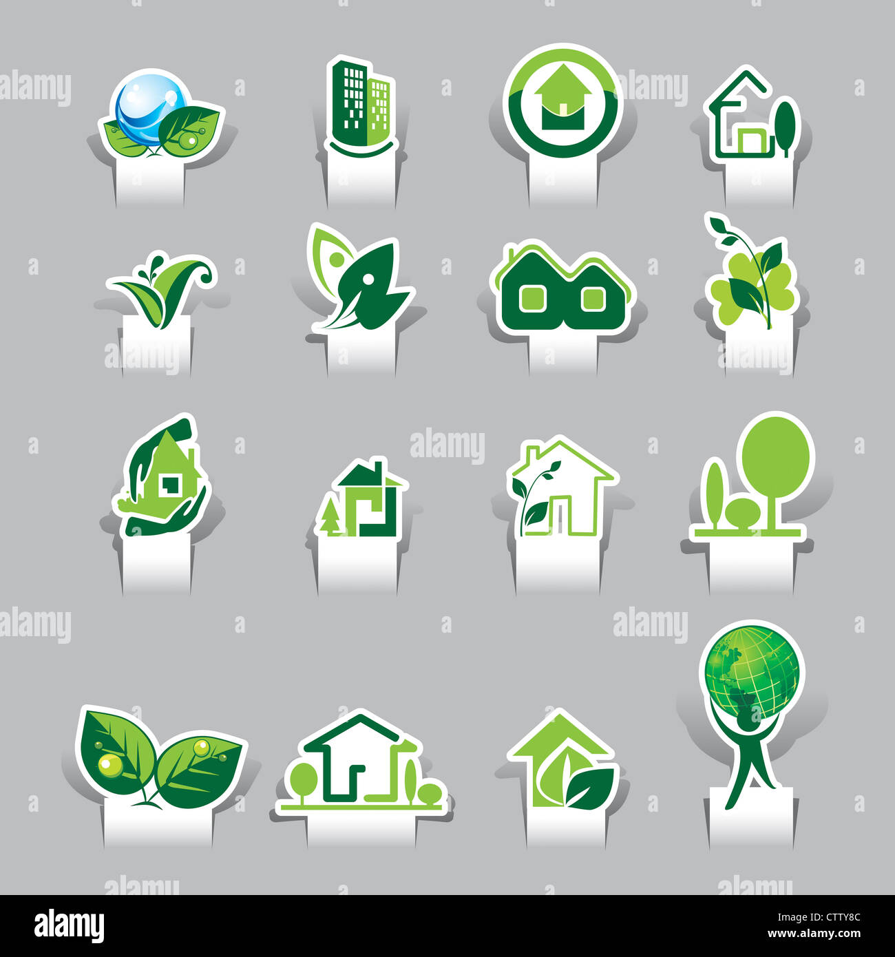 Carta tagliata icone ecologico Foto Stock