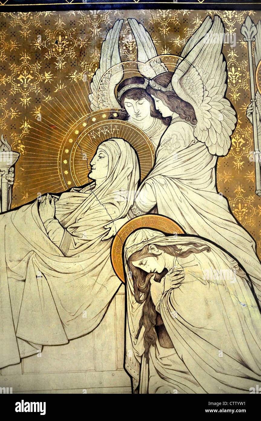 Kortrijk, Belgio. Sint Maartenskerk / St Martin's Church. Scena dipinta su intonaco (J van der Plaetsen / E. Messeyen, 1889) Foto Stock