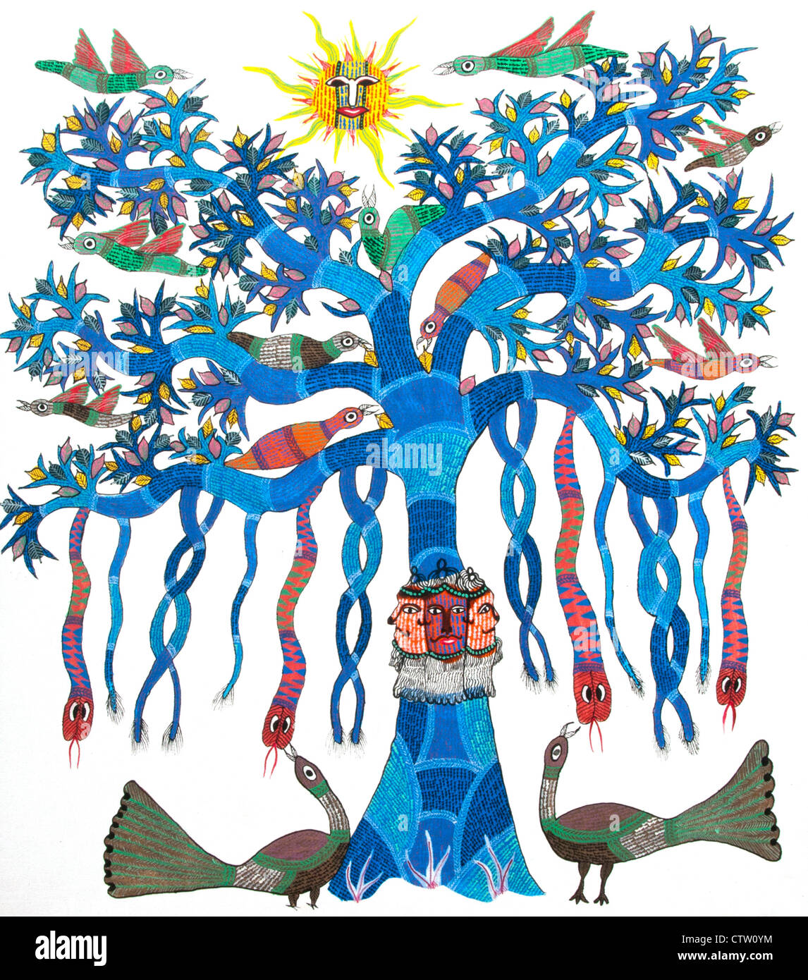 Arte Tribale Gond arte pittorica, creato da gond comunità tribali nel Madhya Pradesh Foto Stock