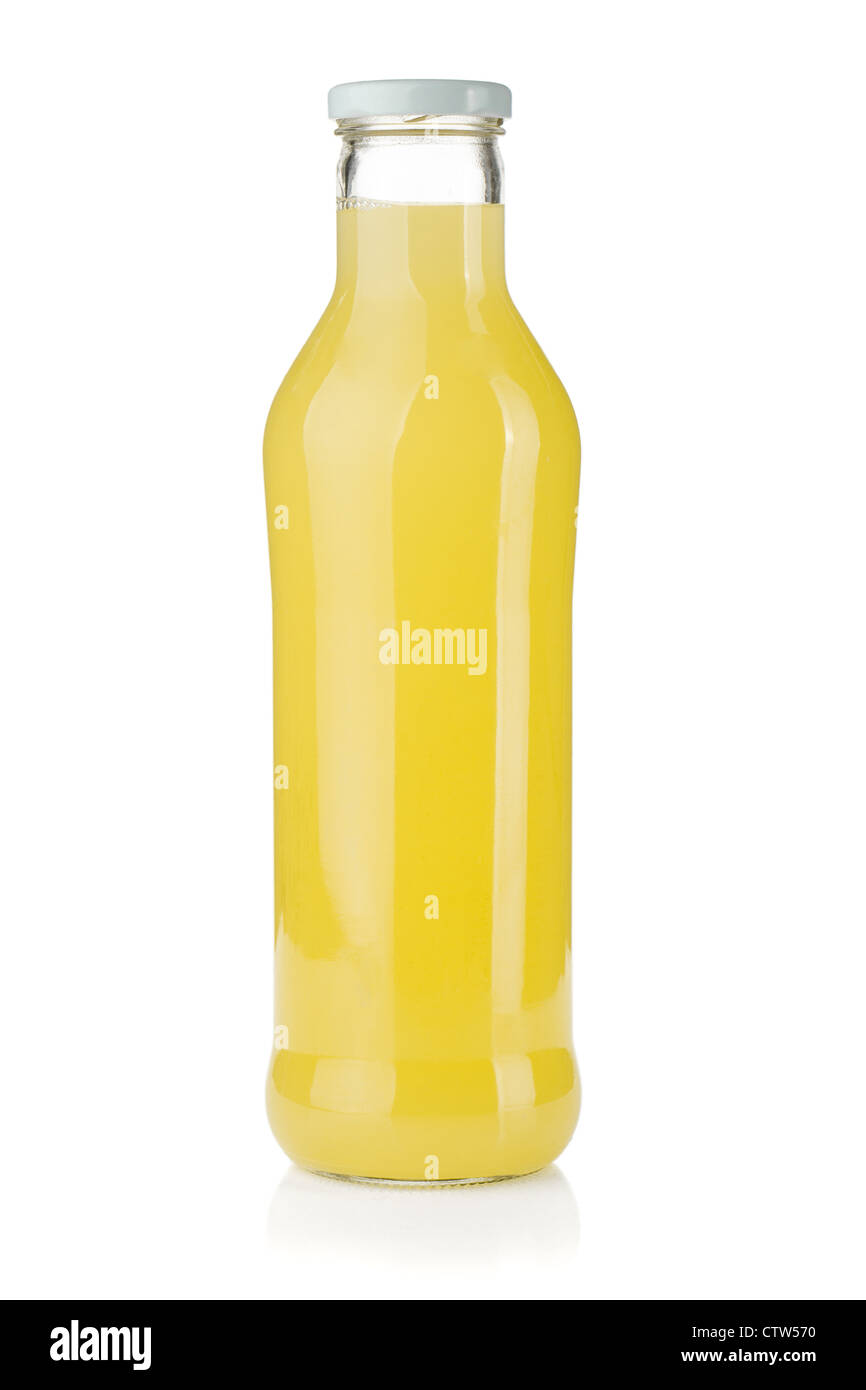 Bottiglia di succo di limone. Isolato su sfondo bianco Foto Stock