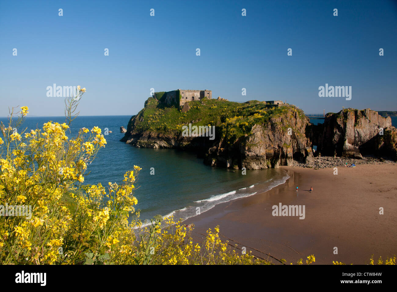 Santa Caterina e Isola Castle Beach Tenby Pembrokeshire West Wales UK Foto Stock