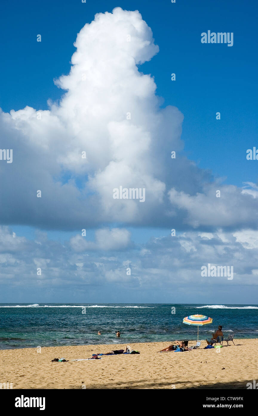 Elk284-7897v Hawaii, Kauai, Ha'ena Beach, la famiglia per godersi la spiaggia Foto Stock