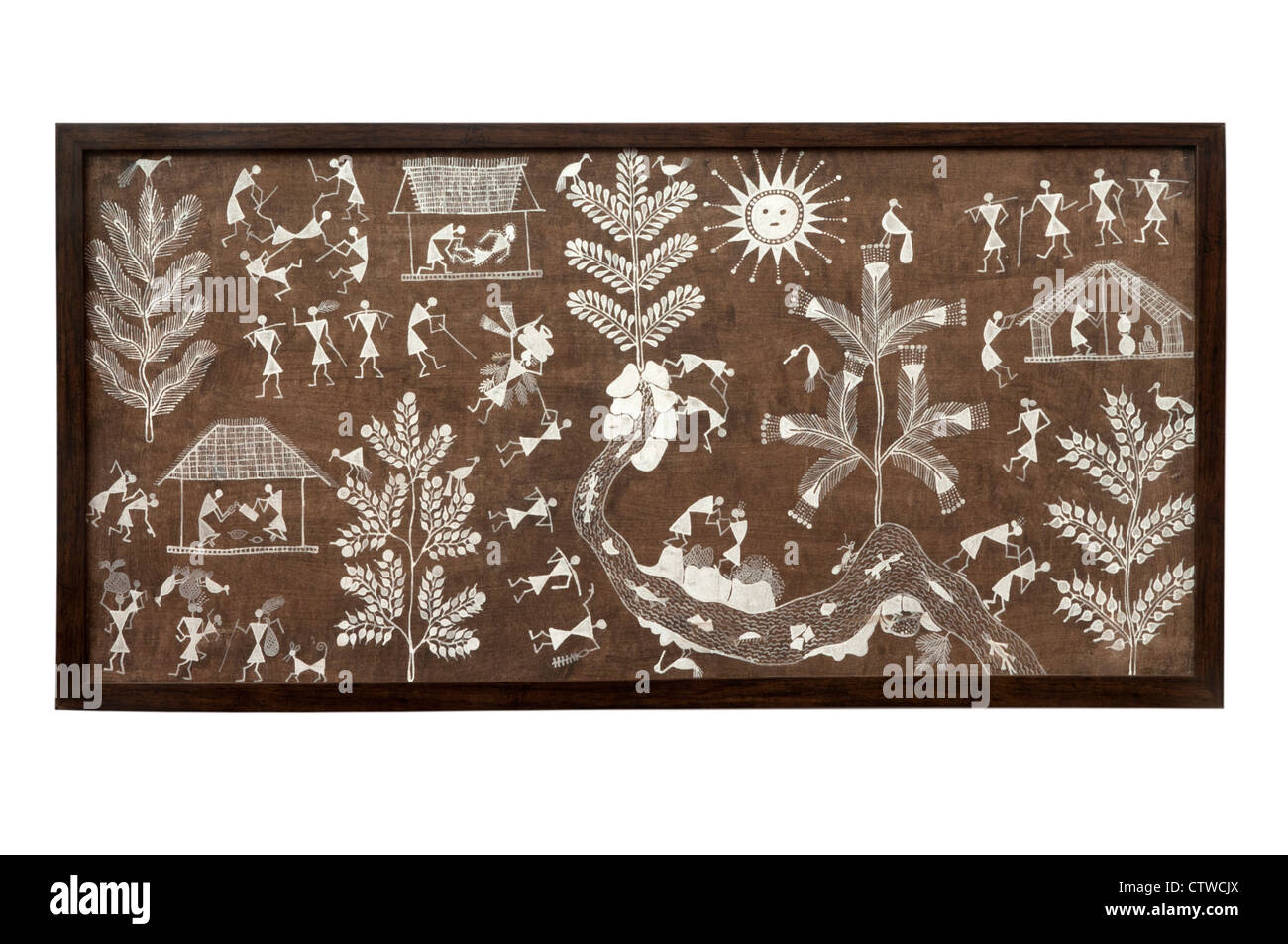 Arte Tribale di foglie di palma pittura, Talapatra, che consistono di incisioni lineari utilizzati per illustrare le storie Foto Stock