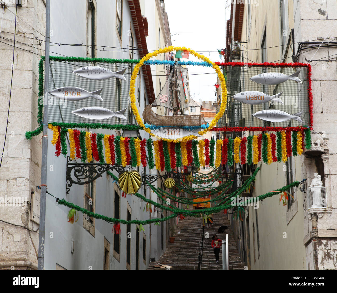 Decorazioni per le feste locali de Lisboa (Festival) a Lisbona, Portogallo. Foto Stock