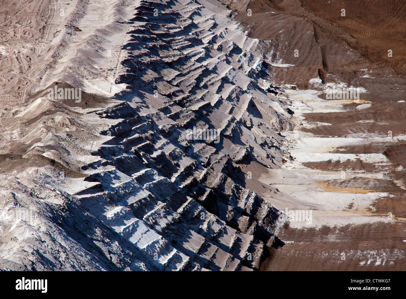 Il bottino dei cumuli da estratto carbone marrone / lignite in miniera a cielo aperto, Sassonia-Anhalt, Germania Foto Stock