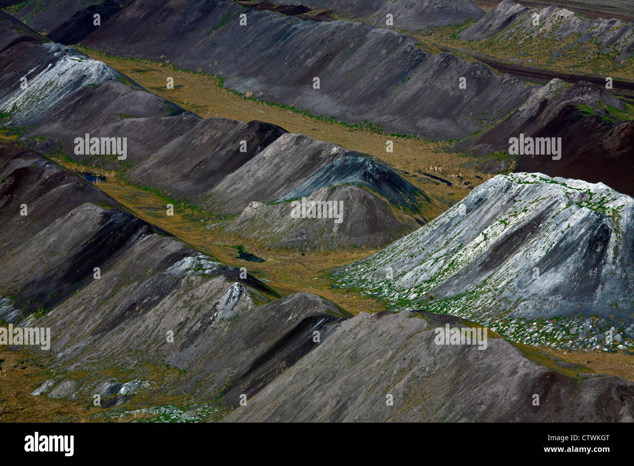 Il bottino dei cumuli da estratto carbone marrone / lignite in miniera a cielo aperto, Sassonia-Anhalt, Germania Foto Stock