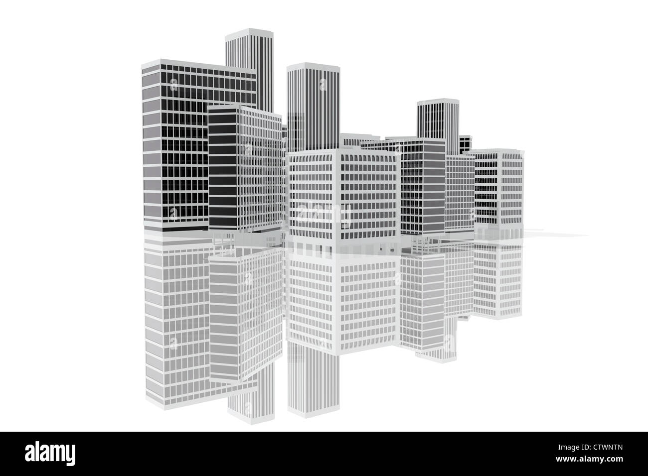 Gli edifici della città su sfondo bianco. 3D render illustrazione Foto Stock