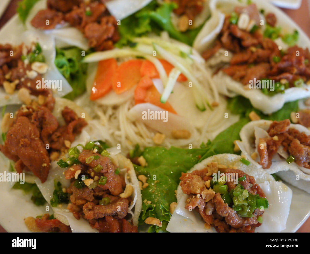 La cucina vietnamita le carni bovine macinate chip adibiti alla pesca di gamberetti Foto Stock