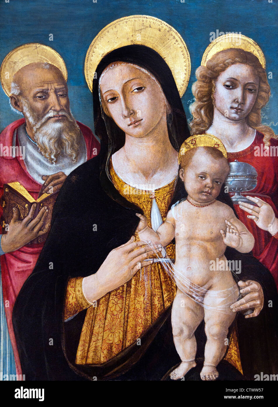 Madonna con il Bambino e i Santi Girolamo e Maria Maddalena di Matteo di Giovanni di Bartolo 1430-1497 Italia Italiano Foto Stock