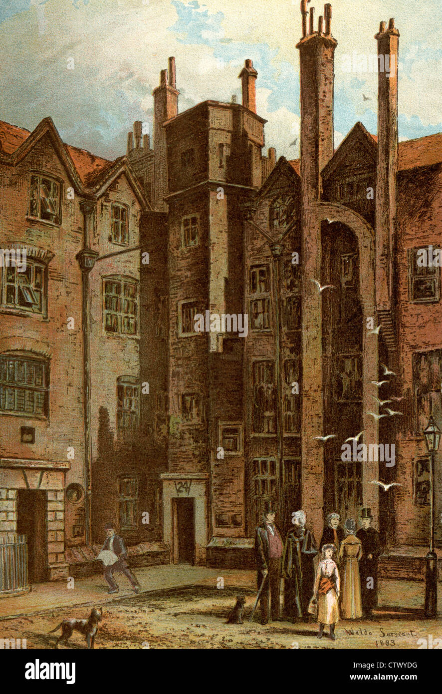 Foto d'epoca della vecchia Londra. Gatehouse corte, Lincoln's Inn. Dopo Waldo sergente Foto Stock