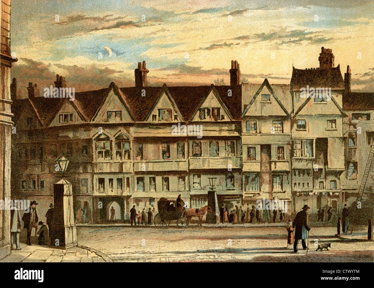Foto d'epoca della vecchia Londra. Vecchie case, Holborn Bar. Dopo Waldo sergente Foto Stock