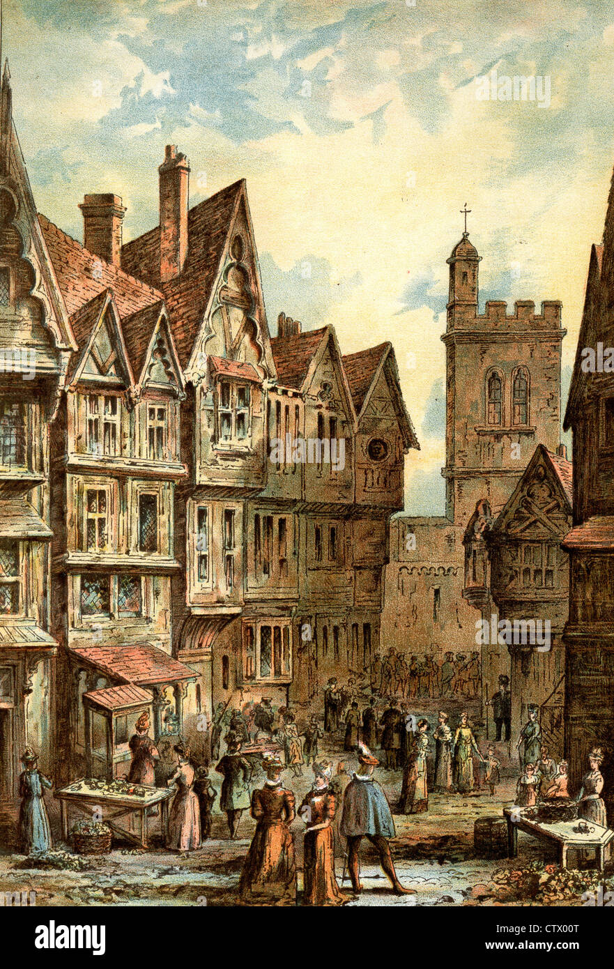 Foto d'epoca della vecchia Londra. Bucklesbury, Cheapside nel periodo Elizabethan. Dopo Waldo sergente Foto Stock