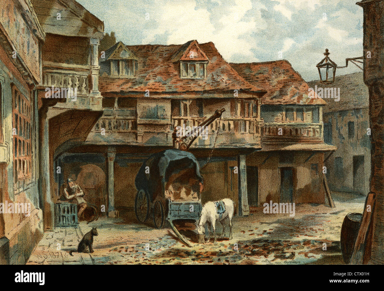 Foto d'epoca della vecchia Londra. Il Tabard Inn di Southwark, costruito nel XIV secolo, Foto Stock
