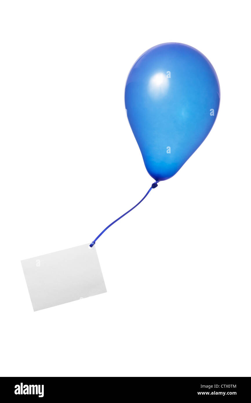 Blu a palloncino con nastro e biglietto di auguri Foto Stock