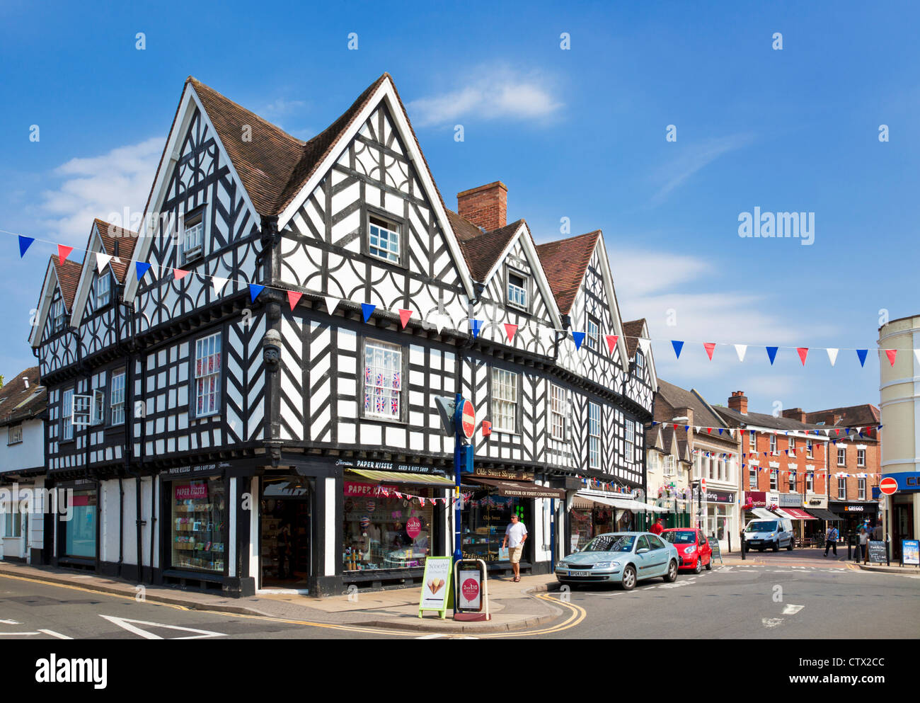 Edifici a graticcio Market Place Swan Street Warwick Town Centre Warwickshire Inghilterra Regno Unito Europa Foto Stock
