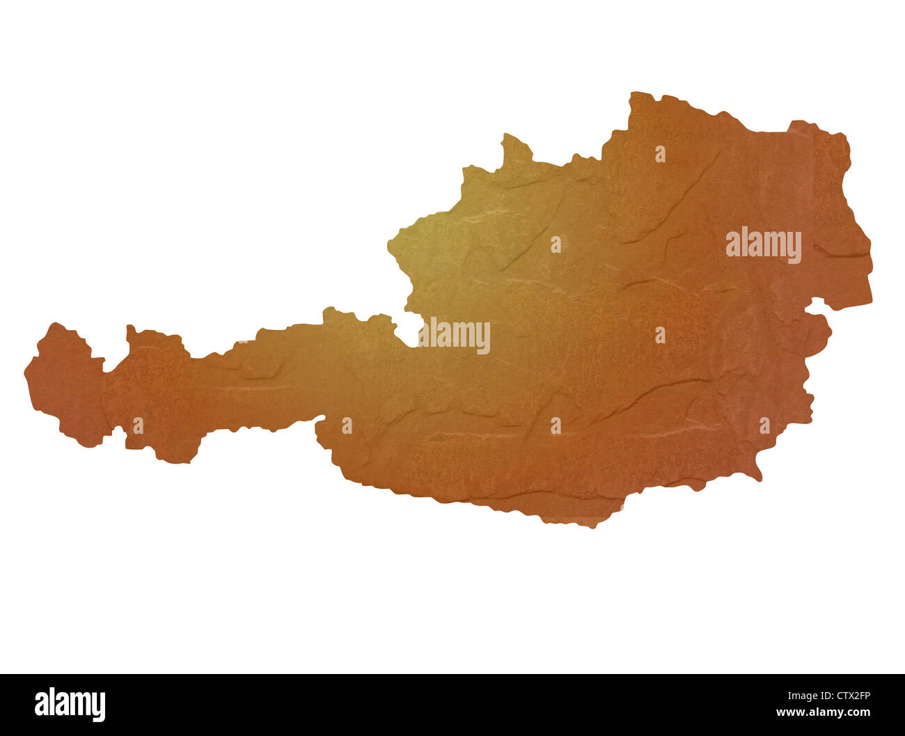 Textured mappa di Austria mappa marrone con sasso o pietra texture, isolato su sfondo bianco con percorso di clipping. Foto Stock