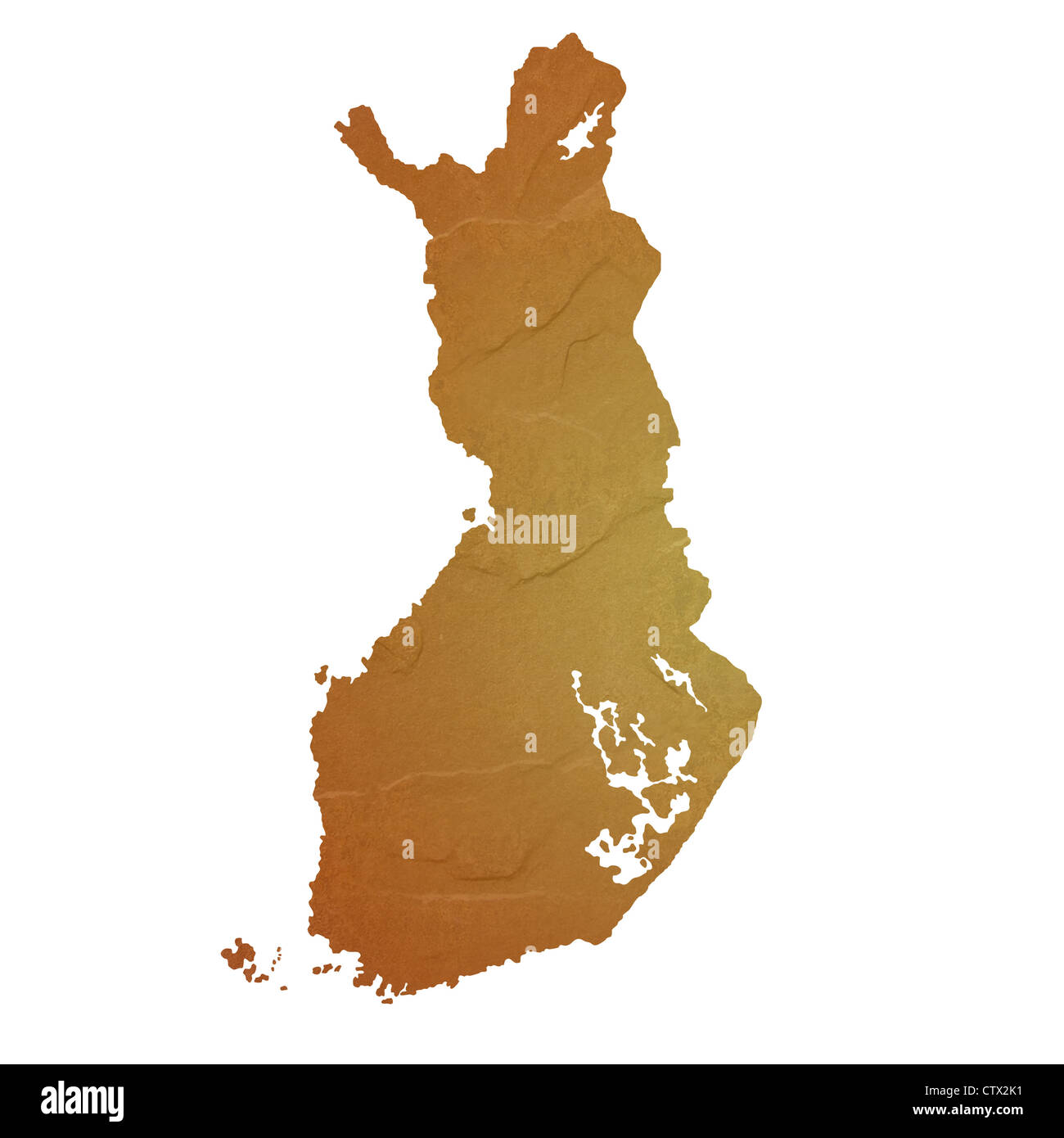 Mappa testurizzata di Finlandia mappa marrone con sasso o pietra texture, isolato su sfondo bianco con percorso di clipping. Foto Stock