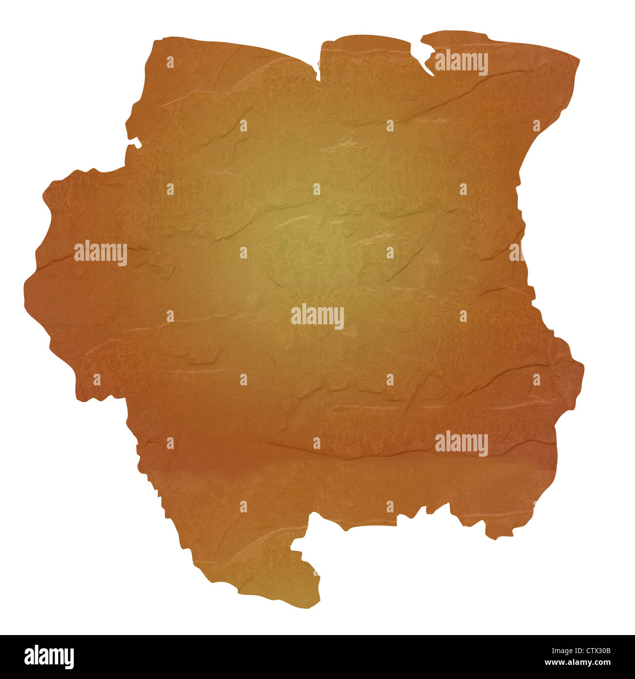 Textured Mappa di suriname mappa marrone con sasso o pietra texture, isolato su sfondo bianco con percorso di clipping. Foto Stock