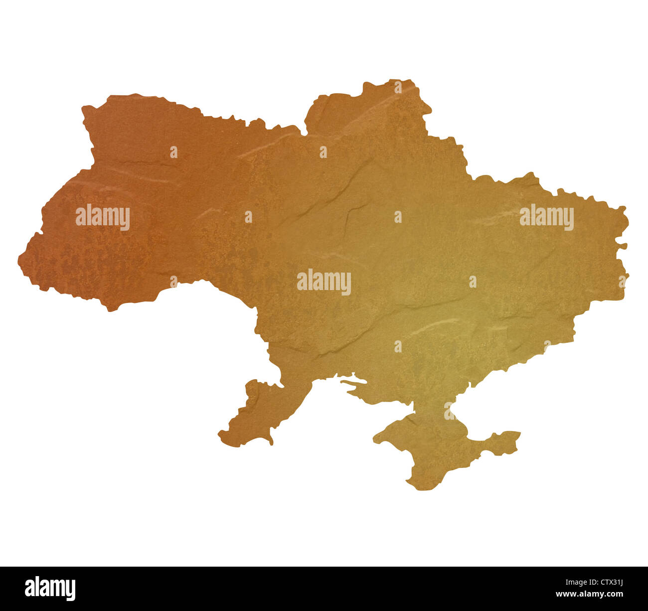 Mappa testurizzata di Ucraina mappa marrone con sasso o pietra texture, isolato su sfondo bianco con percorso di clipping. Foto Stock