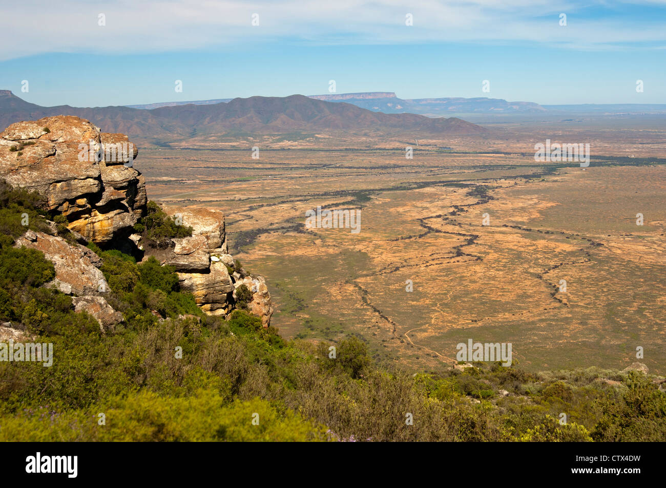 Il vasto altopiano Knersvlakte dal Vanrhyns Pass, provincia del Capo Occidentale, Sud Africa Foto Stock