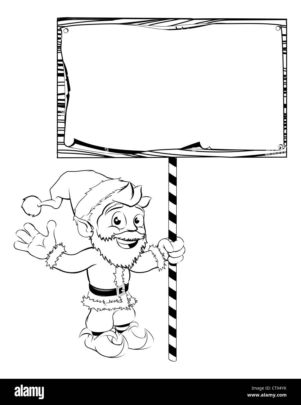 In bianco e nero il disegno di Santa tenendo un segno di Natale Foto Stock