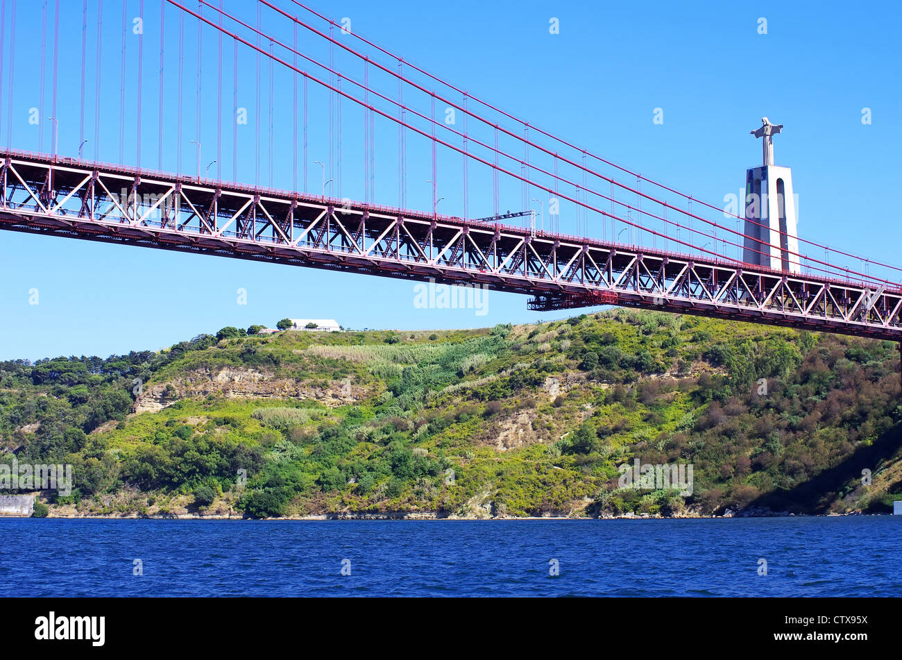 Cristo Rei, la statua di Gesù a Almada e fiume Tejo Foto Stock