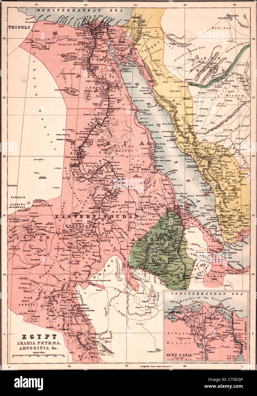 Egitto, Arabia Petraea, Abissinia Mappa, circa 1885 Foto Stock