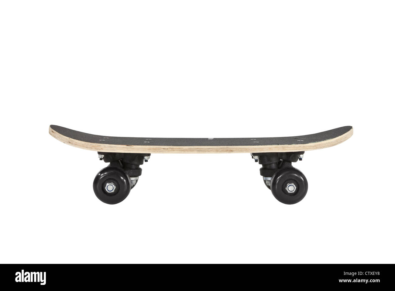 Profilo di skateboard isolato su bianco con percorso di clipping. Foto Stock