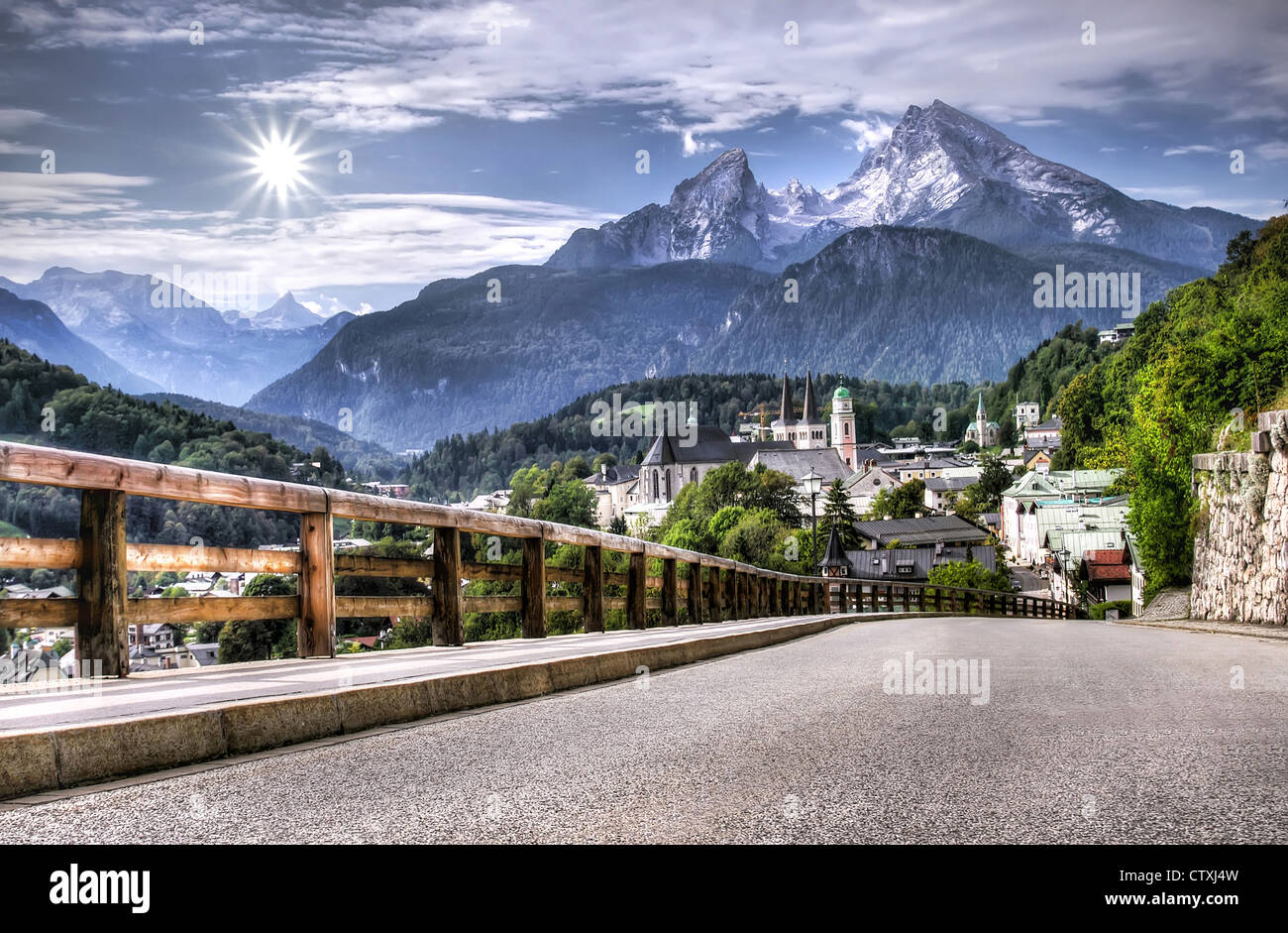 Paesaggio di Berchtesgaden e il monte Watzmann, Alpi Bavaresi, Germania Foto Stock