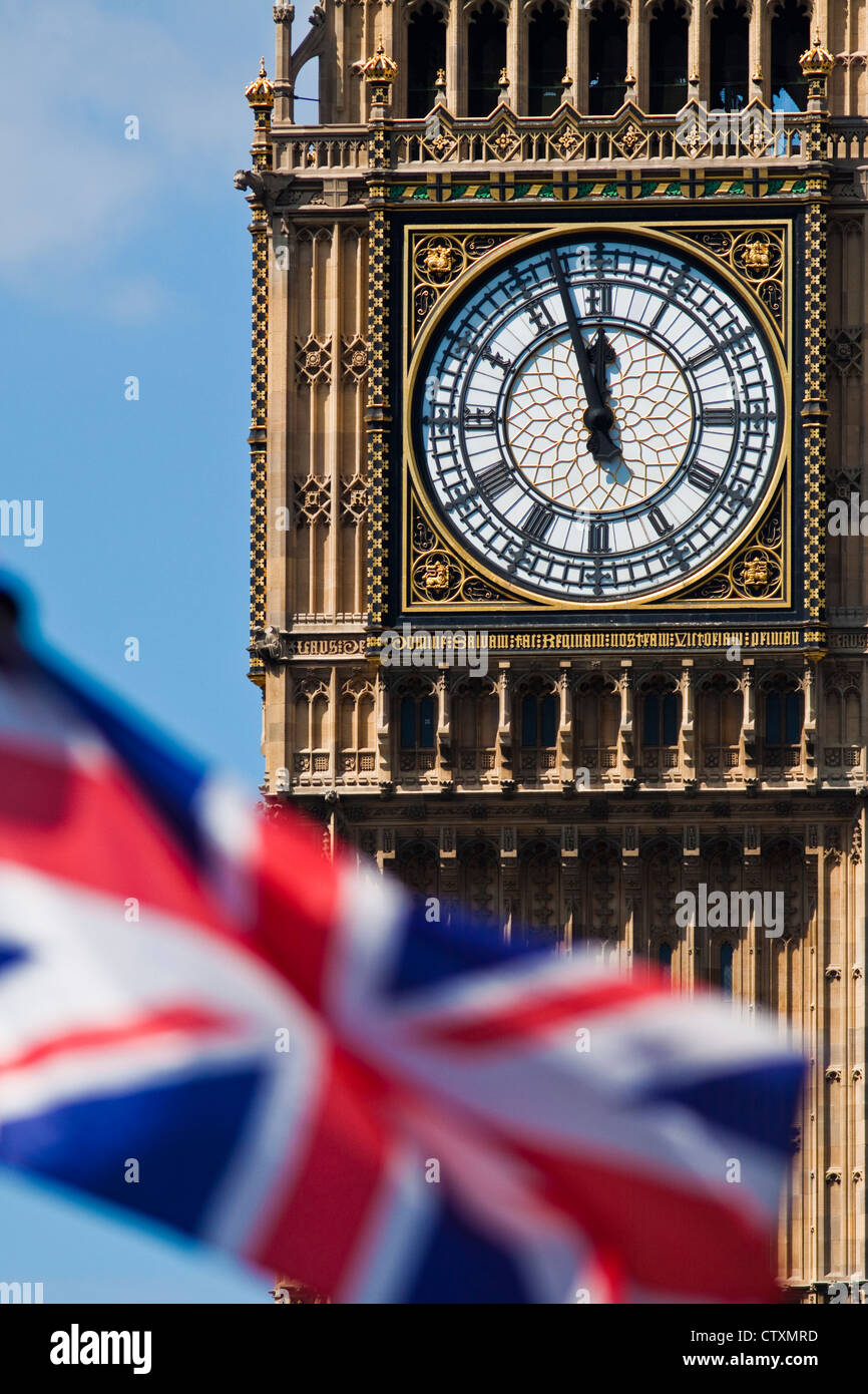 Big Ben orologio con Union Jack flag Foto Stock