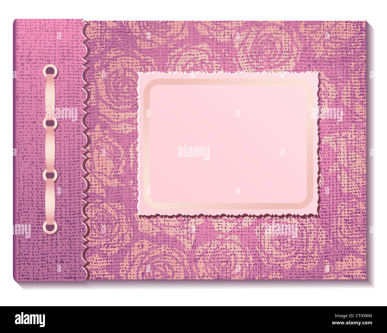 Tessuto rosa сover un album di foto su sfondo bianco Foto Stock