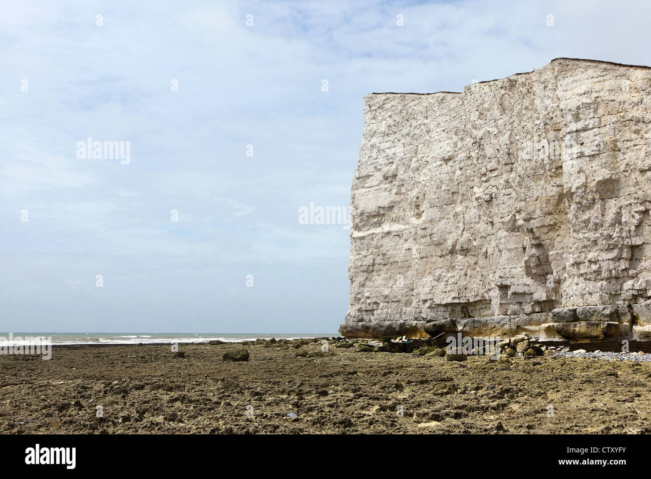 White chalk cliff dal canale in inglese sulla costa sud dell'Inghilterra. Foto Stock