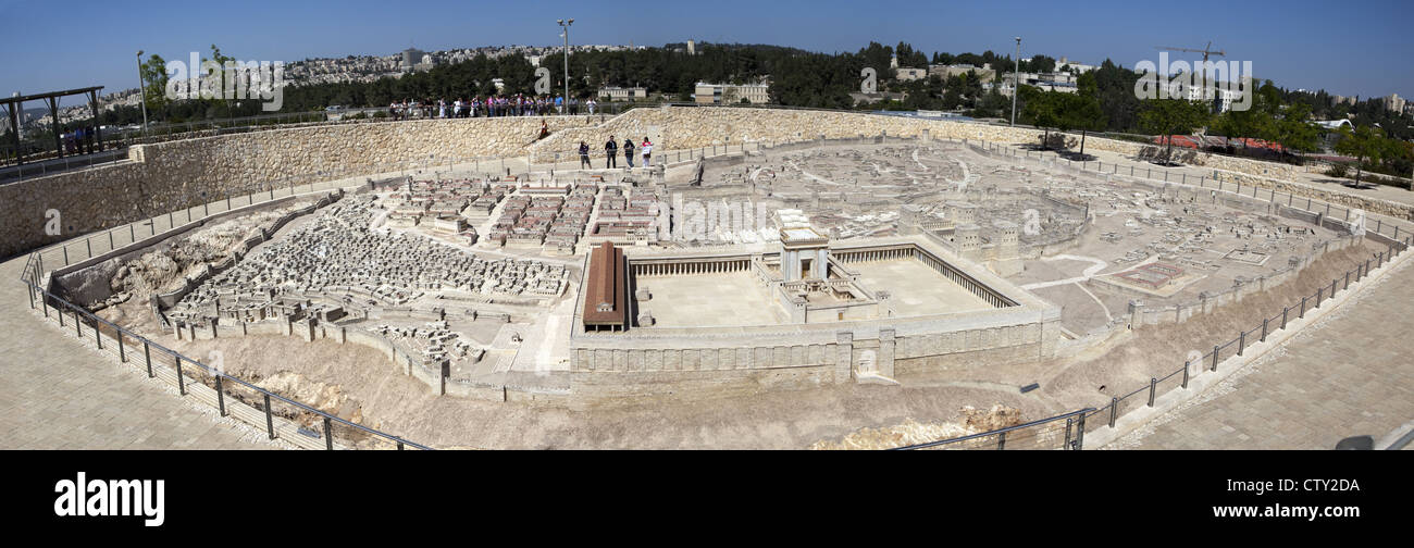 Vista panoramica del 50:1 scala secondo il modello del tempio presso il Museo di Israele a Gerusalemme, Israele Foto Stock
