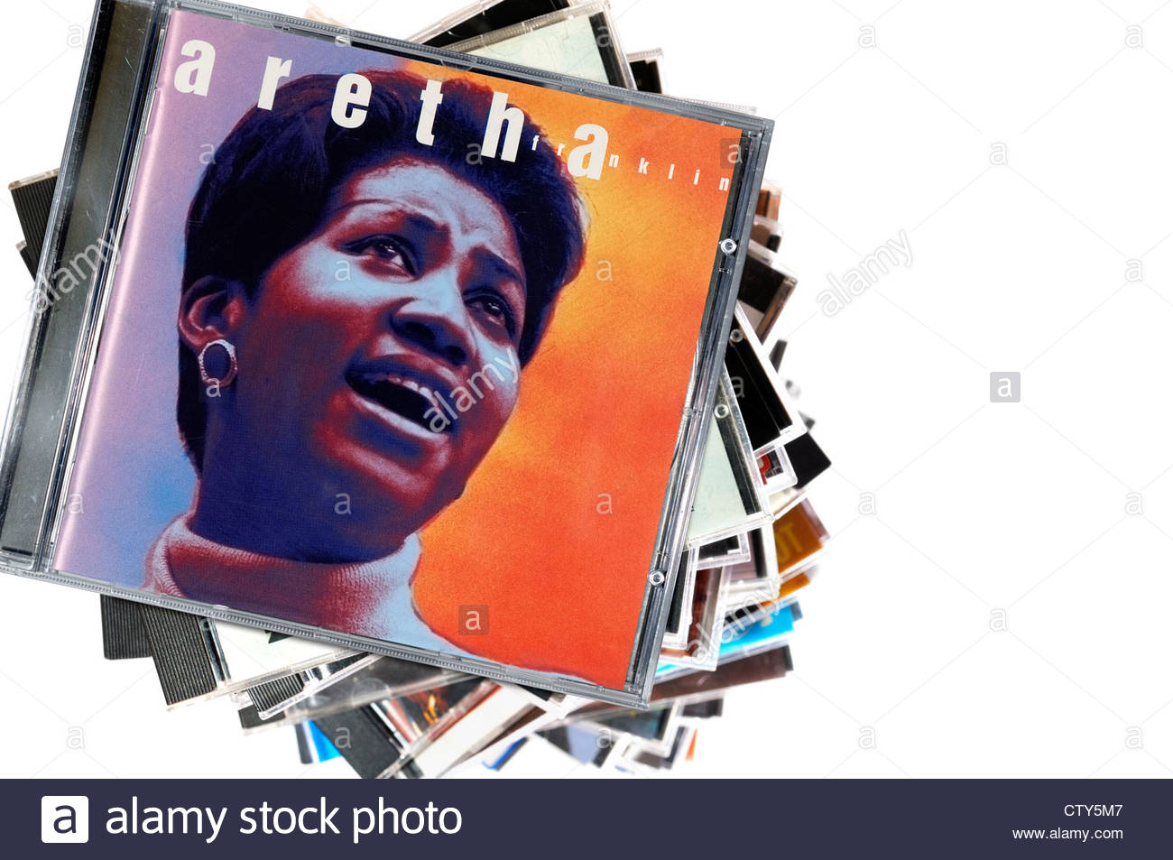 Aretha Franklin album, impilati CD musicale casi, Inghilterra. Foto Stock