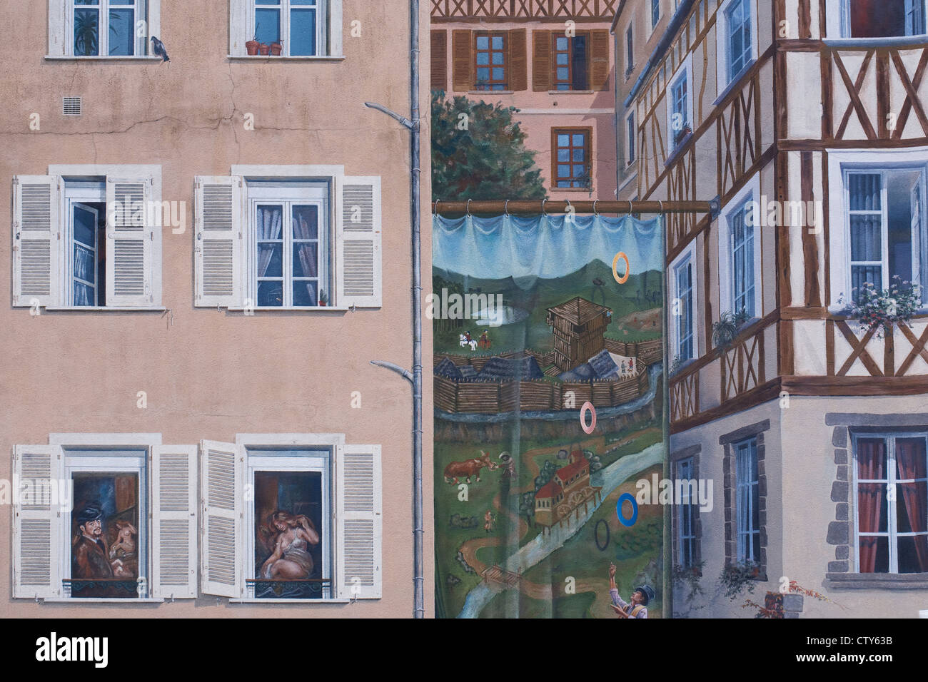 Trompe-l'oeil sulla Place de la Motte a Limoges, Haute-Vienne, Francia. Foto Stock