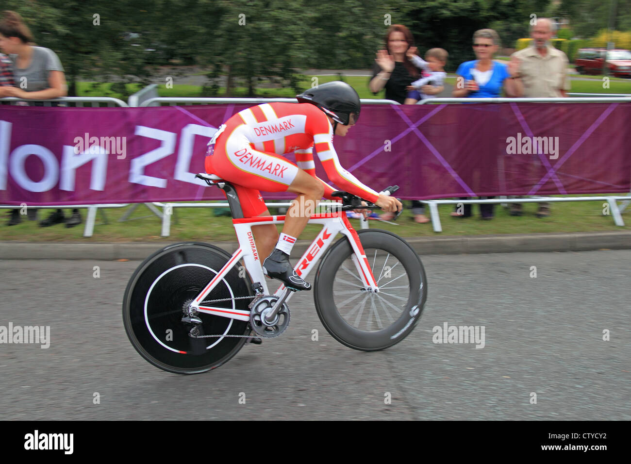 Londra 2012 Olympic uomini Ciclismo Crono. East Molesey Surrey, Inghilterra, Regno Unito, Europa. Jakob Fuglsang, Danimarca, XV Foto Stock