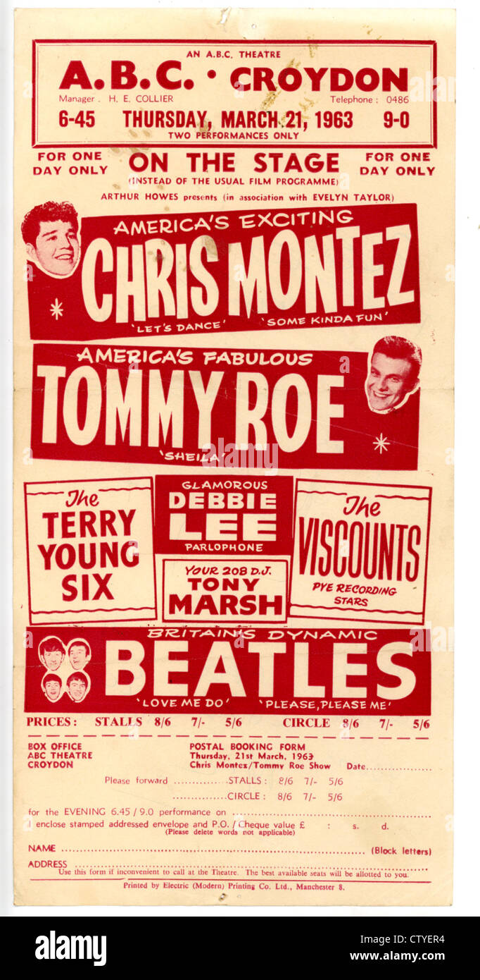 000701 - i Beatles e Chris Montez Concerto Handbill dall'ABC Croydon il 21 marzo 1963 Foto Stock