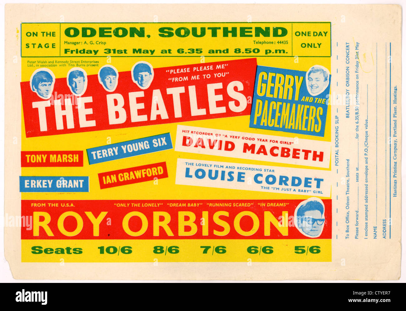 000711 - il concerto dei Beatles Handbill dall'Odeon Southend on 31 Maggio 1963 Foto Stock