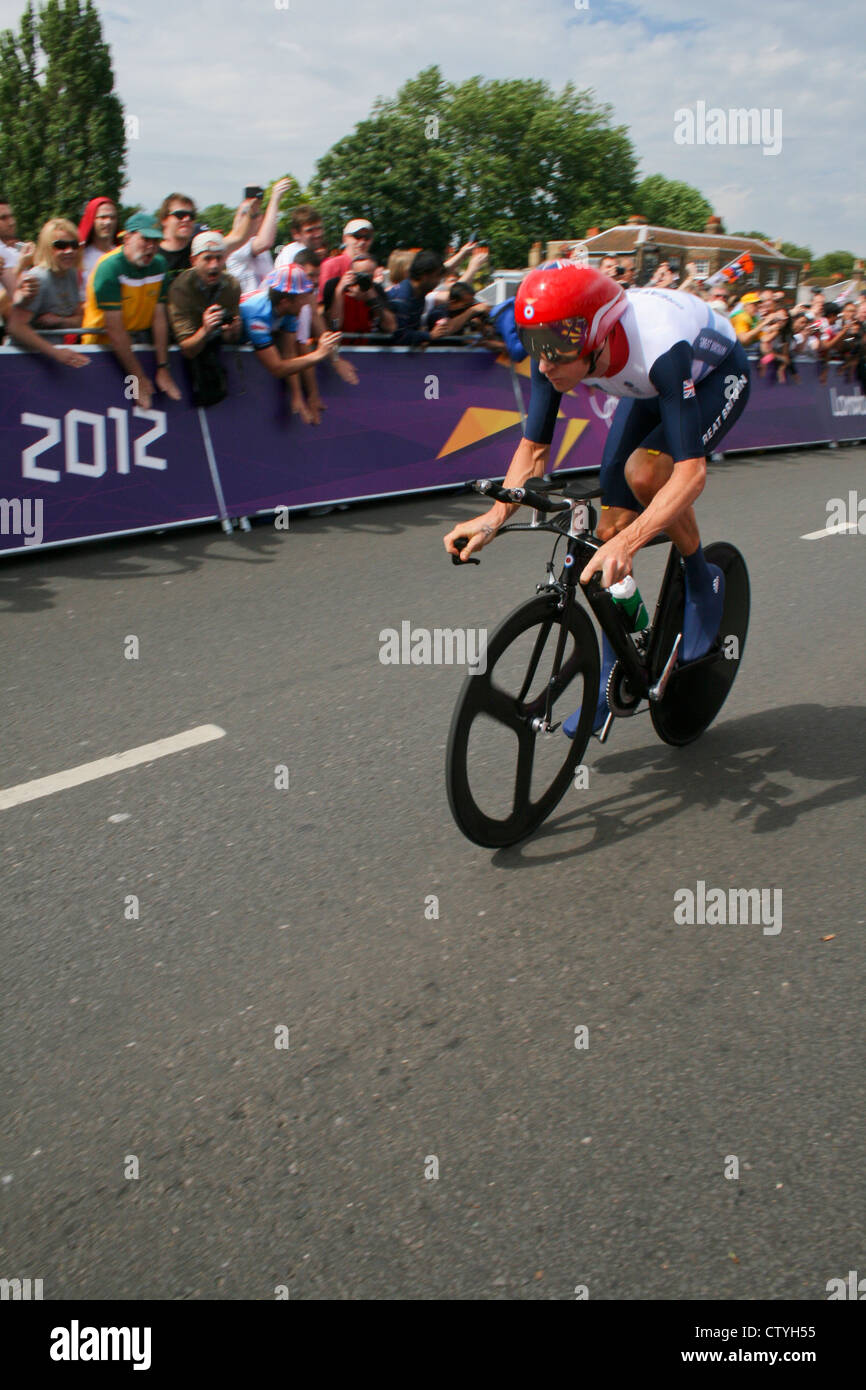 Sir Bradley Wiggins, uomini di prova a tempo, Olimpiadi di Londra 2012. Foto di Kim Craig. Foto Stock