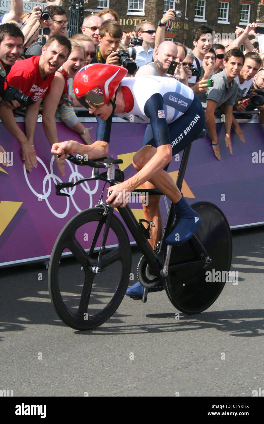 Sir Bradley Wiggins, uomini di prova a tempo, Olimpiadi di Londra 2012. Foto di Kim Craig. Foto Stock