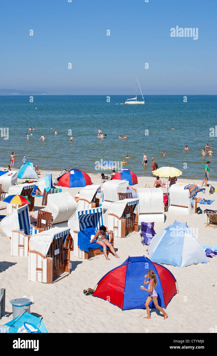 Spiaggia di Binz, Ruegen isola, Mar Baltico, Meclemburgo-Pomerania Occidentale, Germania Foto Stock