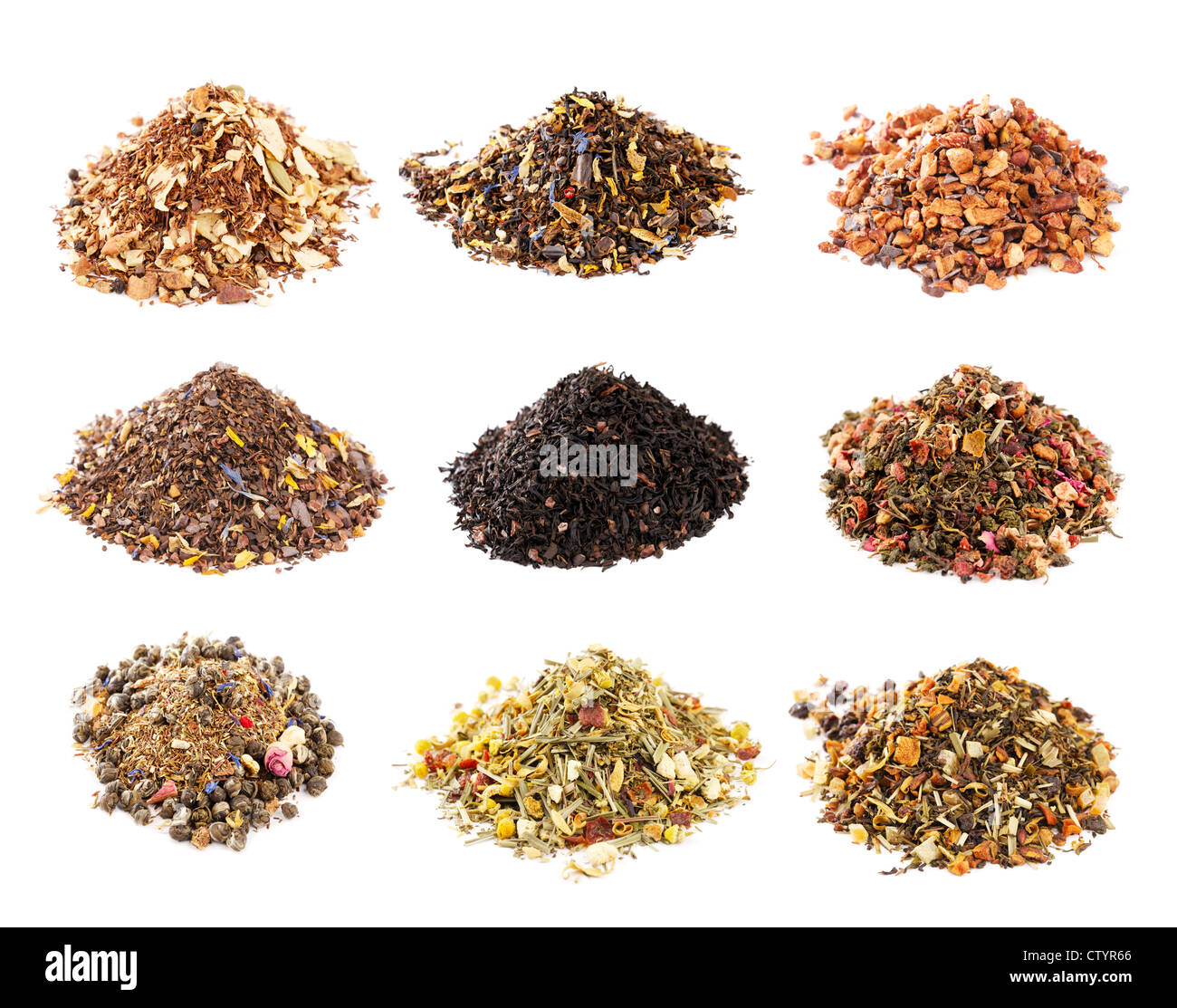 Mate, Rooibos e tè alle erbe raccolta isolati su sfondo bianco Foto Stock