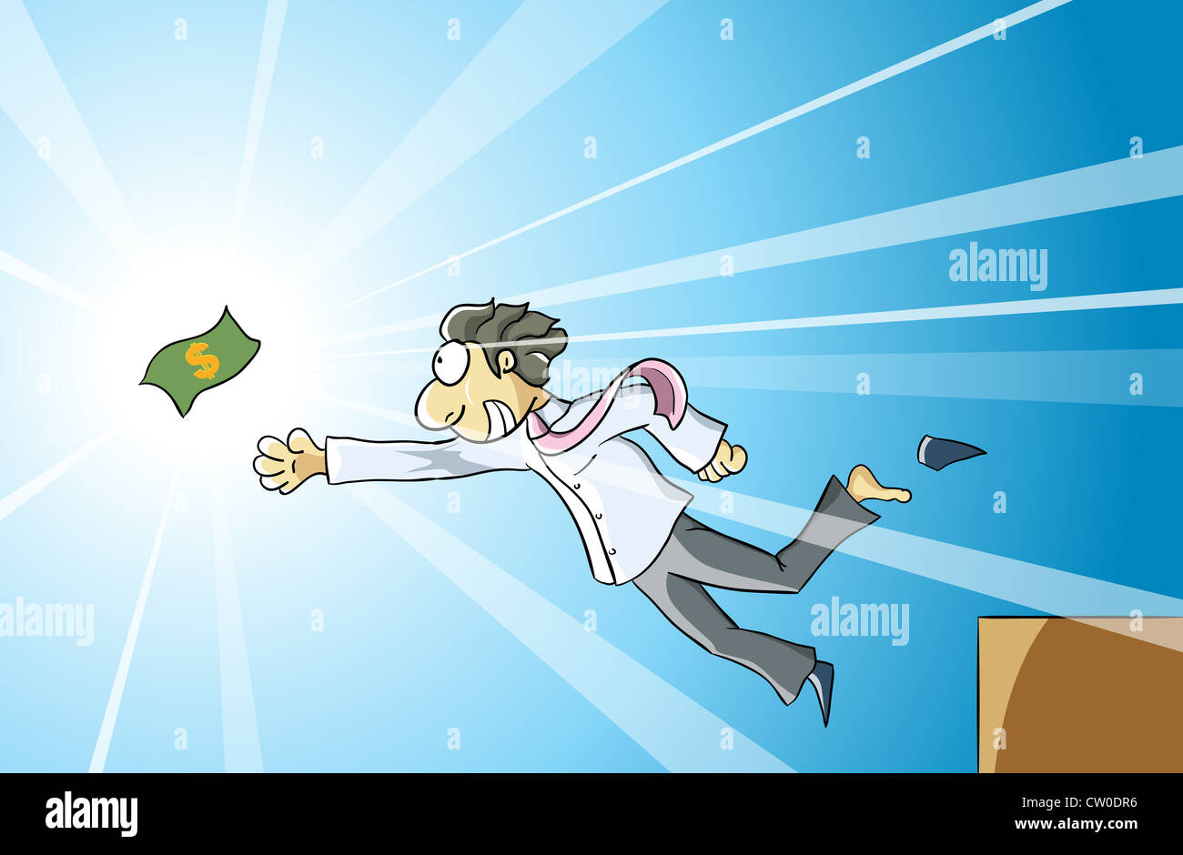 L'uomo perseguire alcuni contanti trascurare la sua sicurezza. Foto Stock