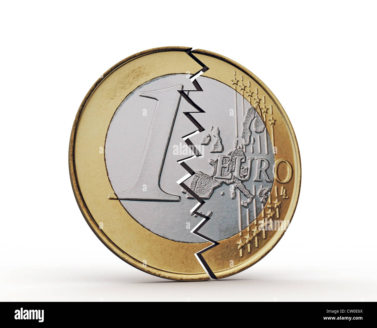 Rotture di euro moneta isolato su sfondo bianco Foto Stock