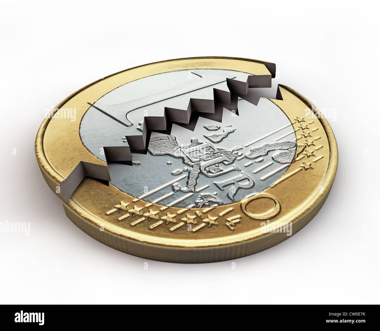 Rotture di euro moneta isolato su sfondo bianco Foto Stock