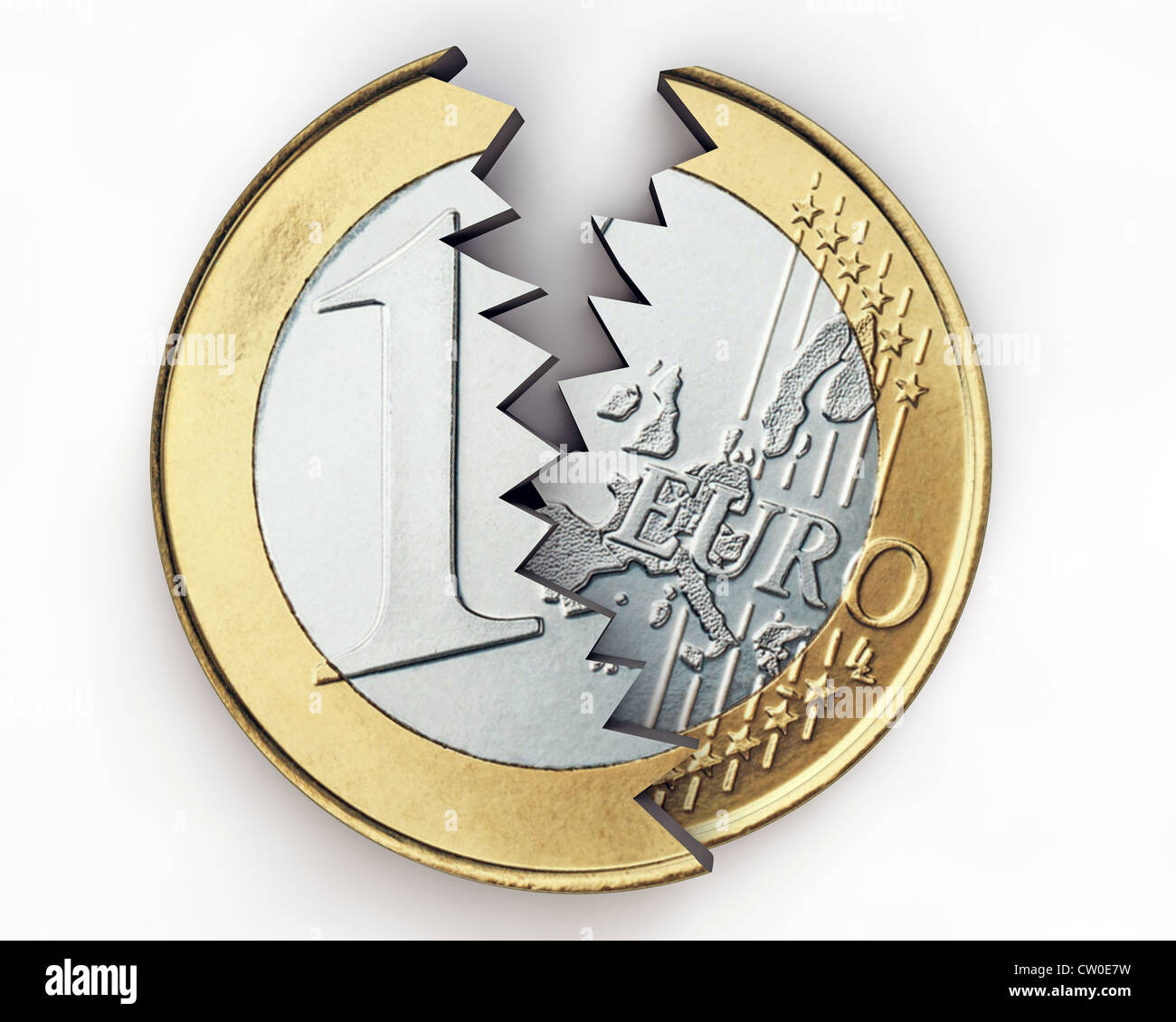 Rotture di euro moneta isolato su sfondo bianco Foto Stock