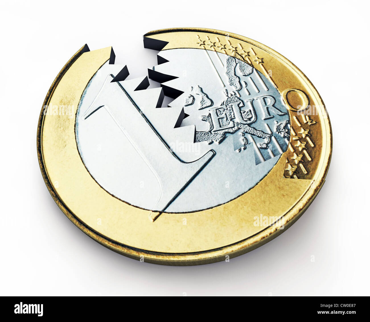 Rotture di euro moneta isolato su sfondo bianco Foto Stock